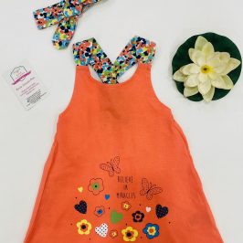 Vestido+Cinta Naranja Flores Babybol