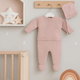 Conjunto Bebe lana  3 Piezas rosa CORALO
