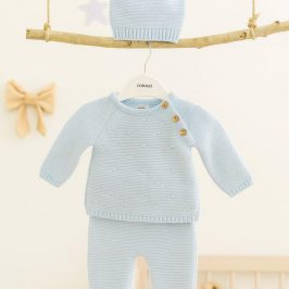 Conjunto Bebe lana  3 Piezas celeste CORALO