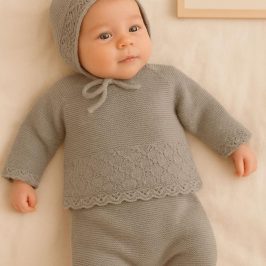 Conjunto Bebe lana  3 Piezas gris CORALO