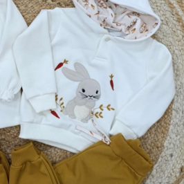 Chándal conejito bebé Mostaza sudadera con gorro