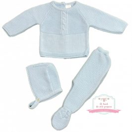 Conjunto de lana 2pzas +capota trenzado Celeste