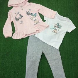 Conjunto 3 piezas niña Live Luck Rosa y Gris