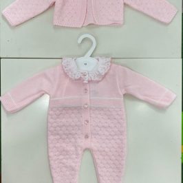 Conjunto de lana con chaqueta cuello redondo Rosa