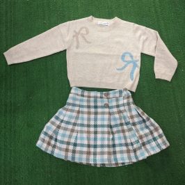 Conjunto niña jersey y falda lazos Rosa