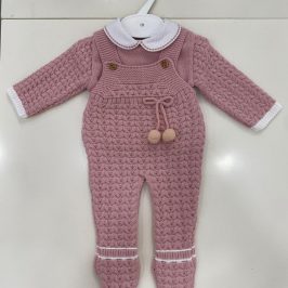 Peto y jersey lana Pompones  Rosa Palo