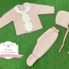 Conjunto 3 piezas con capota rosa empolvado blanco