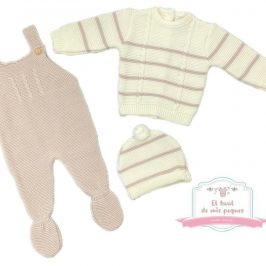 Conjunto peto   jersey gorrito pompón Taupe y crud