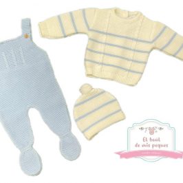 Conjunto peto   jersey gorrito pompón celeste y cr