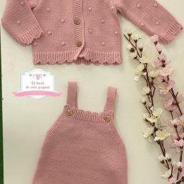 Conjunto ranita con chaqueta de lana rosa palo