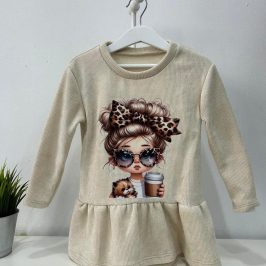 Vestido de micropana niña beige