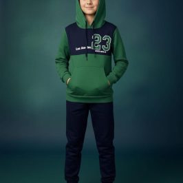 Chándal de algodón marino y verde 23 con capucha