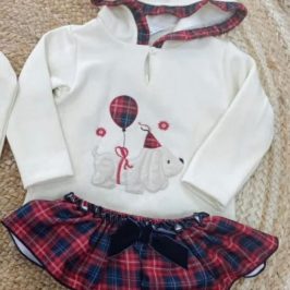 Conjunto sudadera y braguita globos cuadros rojos