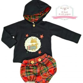 Conjunto sudadera y pololo cuadros rojos zorrito