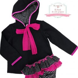 Conjunto sudadera y y braguita negro fuxia
