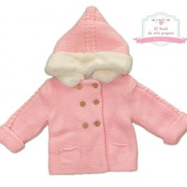 Abrigo de lana pelito gorro Rosa Empolvado