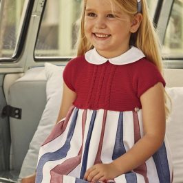 Vestido Cuerpo Punto Rojo Falda Tela Raya Sandia