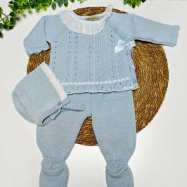 Conj.Polaina 3pza algodón cuello celeste y polaina