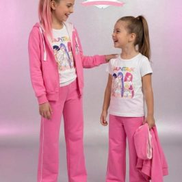 Chándal fino 3pzas KPOP rosa con detalles blancos