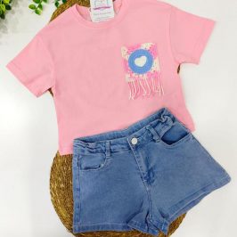 Conj vaquero y camiseta algodón bolsillo Crochet