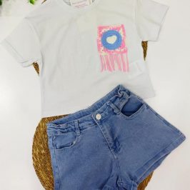 Conj vaquero y camiseta algodón bolsillo Crochet