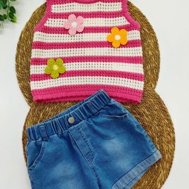 Conjunto Short crochet rosa y vaquero