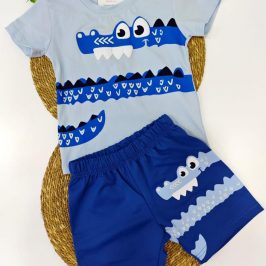Conjunto algodón Cocodrilo tonos Azules