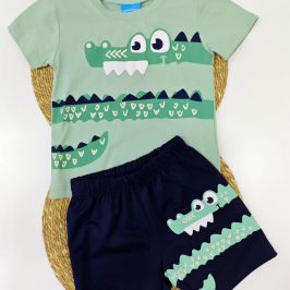 Conjunto algodón Cocodrilo tonos verde y azul