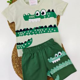 Conjunto algodón Cocodrilo tonos verdes