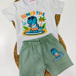 Conjunto algodón blanco y verde Sumer Time 