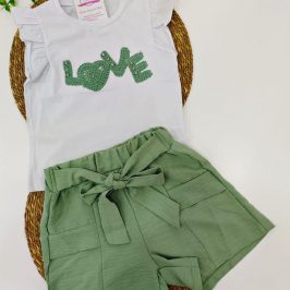 Pantalón fluido con camiseta algodón Love Crochet 