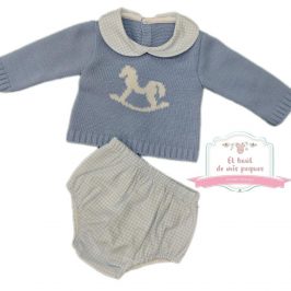 conjunto jersey lana y braga tela caballito azul