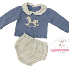 conjunto jersey lana y braga tela caballito azulon
