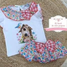 Conjunto algodon braguita casita rojo