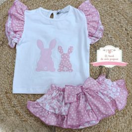 Conjunto algodon braguita conejos rosa