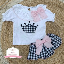 Conjunto  braguita tela vichy negro corona