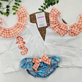 conjunto baño caballito mar vichy naranja