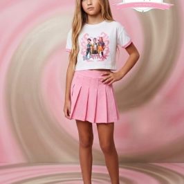 conjunto k pop falda pantalón y camiseta algodón