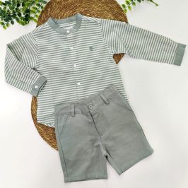 Conjunto pantalón chino camisa rayas Verde