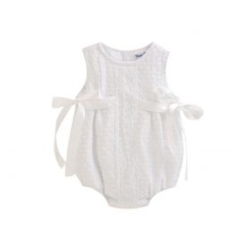 Pelele Plumeti Blanco con encaje y Lazos Blancos