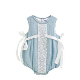 Pelele Plumeti Verde con encaje y Lazos Blancos