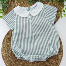 Pelele Rayas Verde cuello blanco