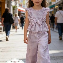 conjunto blusa y pantalon pesquero rayas rosa bebe